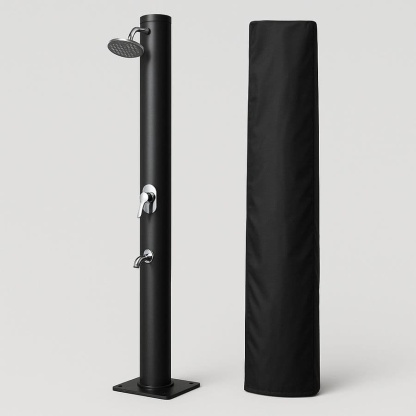 Douche Solaire pour Extérieur Aluminium Noir avec Housse de Protection 220 cm