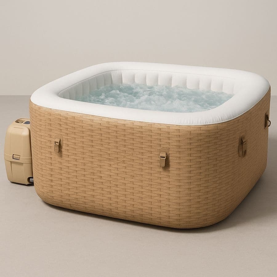 Spa gonflable carré en PVC 4 personnes 180x180x66 cm Marron/Blanc