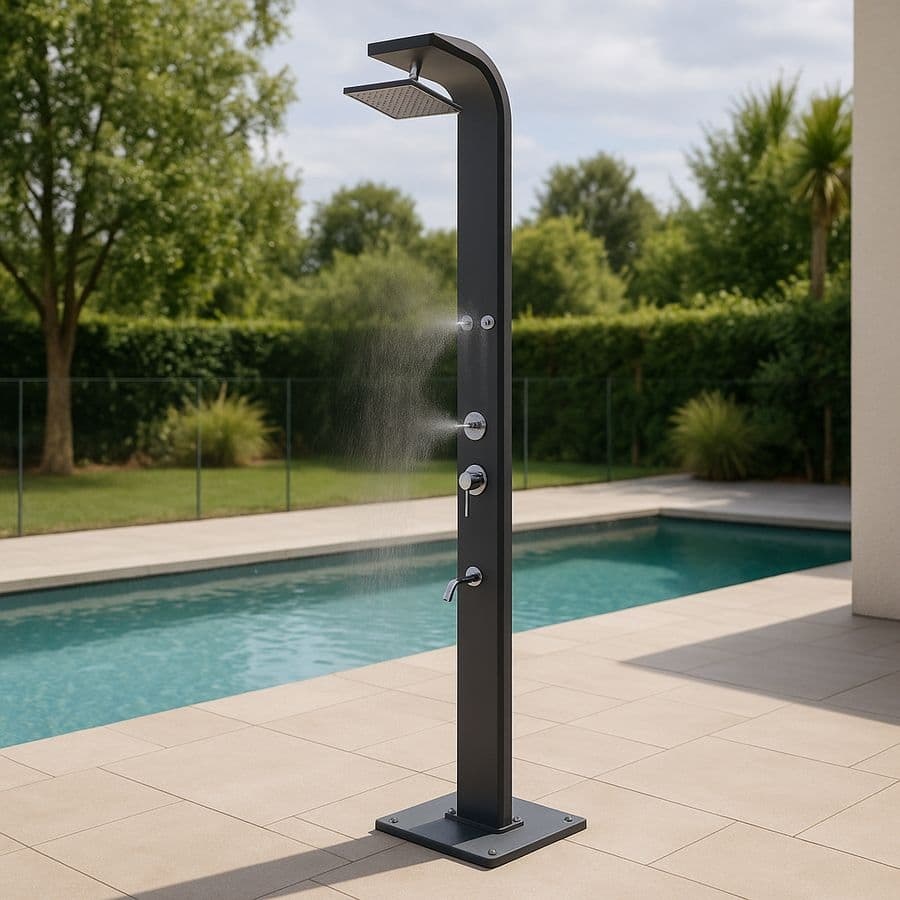 Douche de jardin extérieure aluminium noir mat 210cm