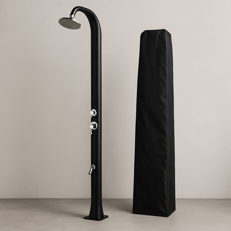 Douche Solaire Extérieure Aluminium Mat Noir avec Housse de Protection
