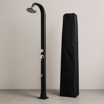 Douche Solaire Extérieure Aluminium Mat Noir avec Housse de Protection