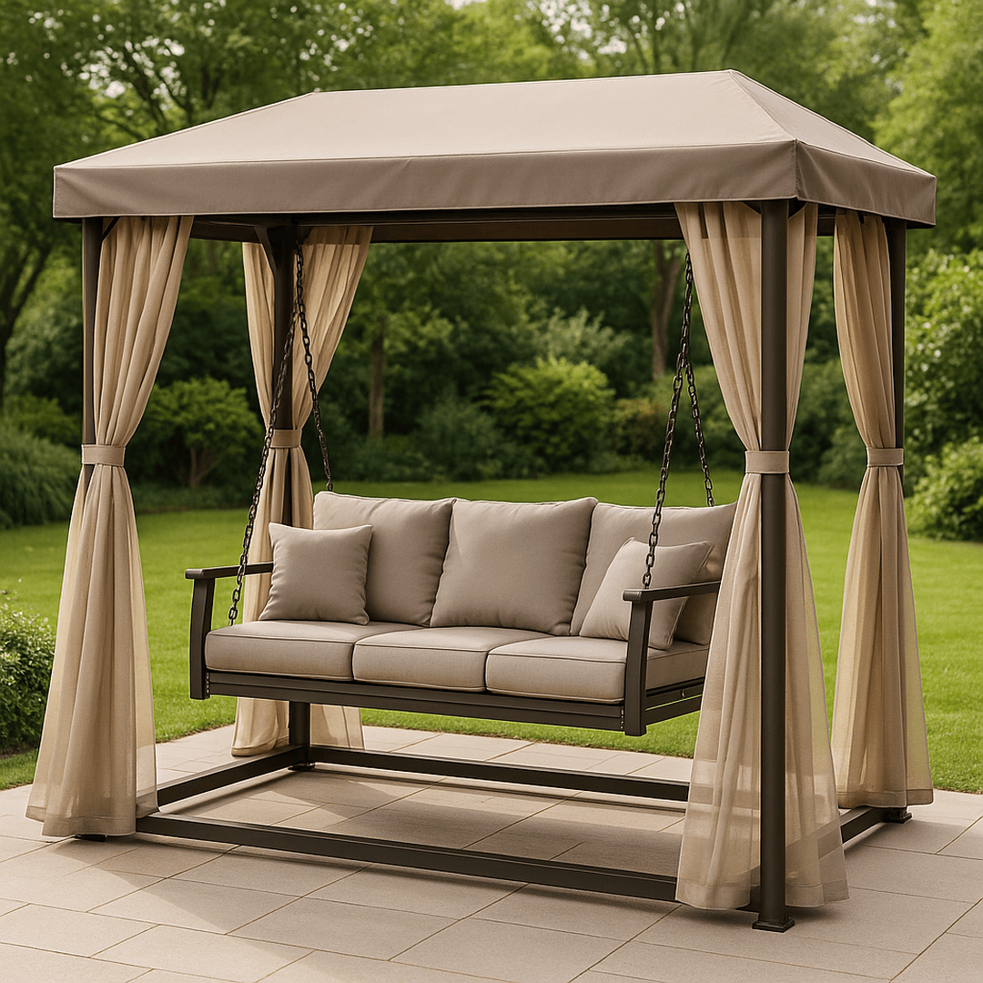 Balancelle de Jardin avec Canapé et Toit en Acier Polyester Beige