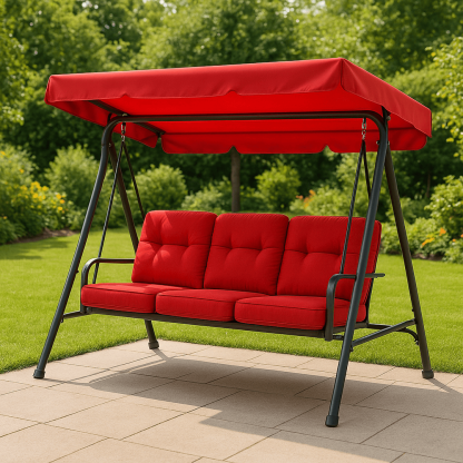 Balancelle extérieure à trois places en acier revêtement poudre rouge