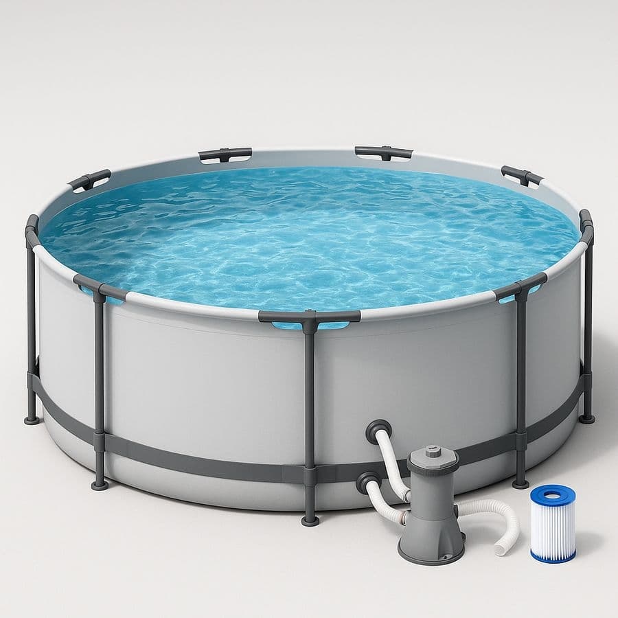 Piscine Hors Sol Ronde 366 cm Acier Gris PVC Filtre