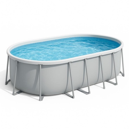 Piscine Hors Sol Ovale 400x200 cm Acier et PVC Gris