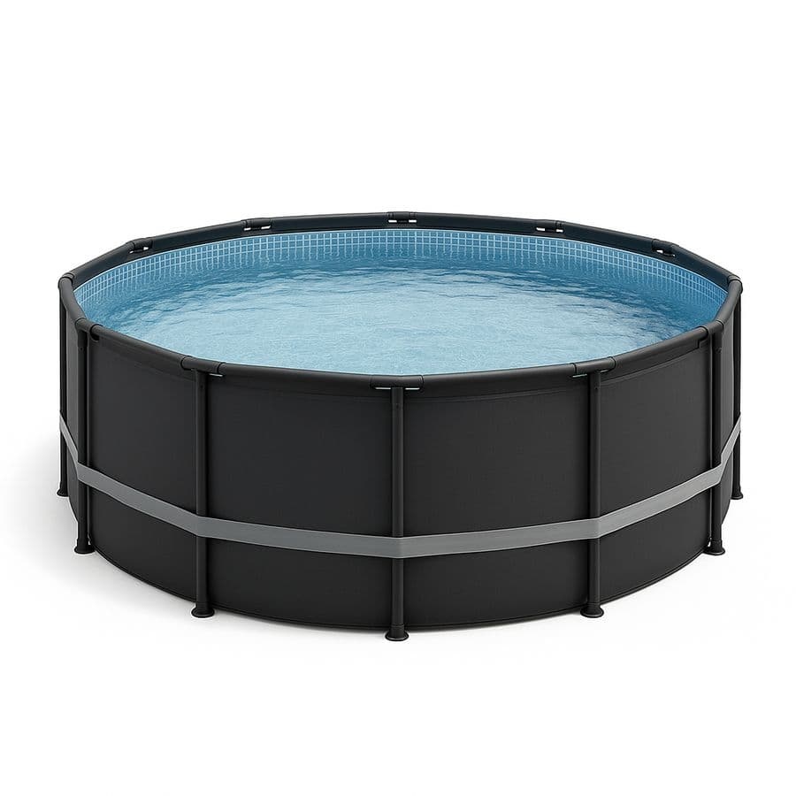 Piscine Rond 366x122 cm Acier/Polyester Noir/Bleu