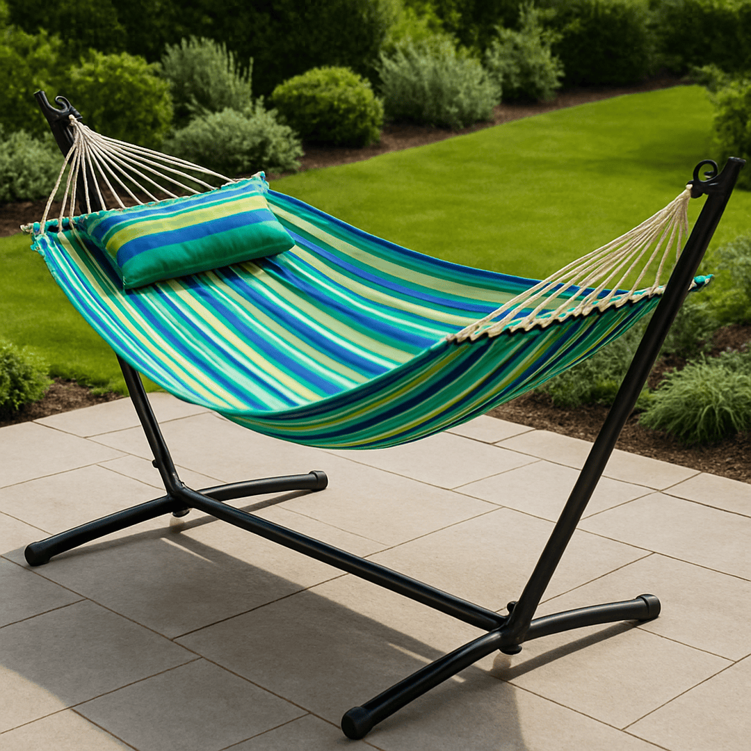 Hamac Rayé en Acier et Tissu avec Support