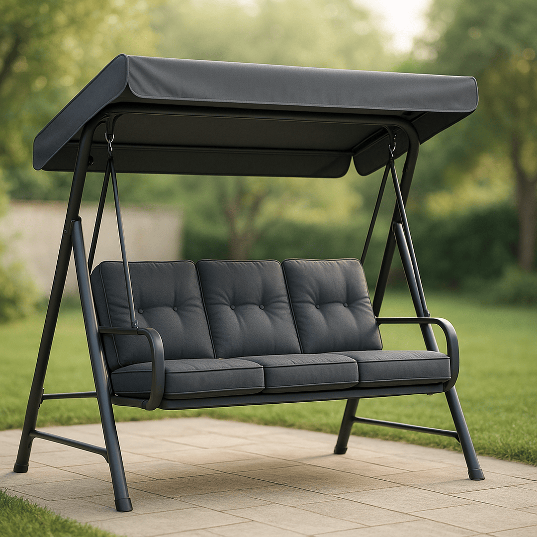 Balancelle de Jardin en Acier avec Coussin en Polyester Gris Anthracite