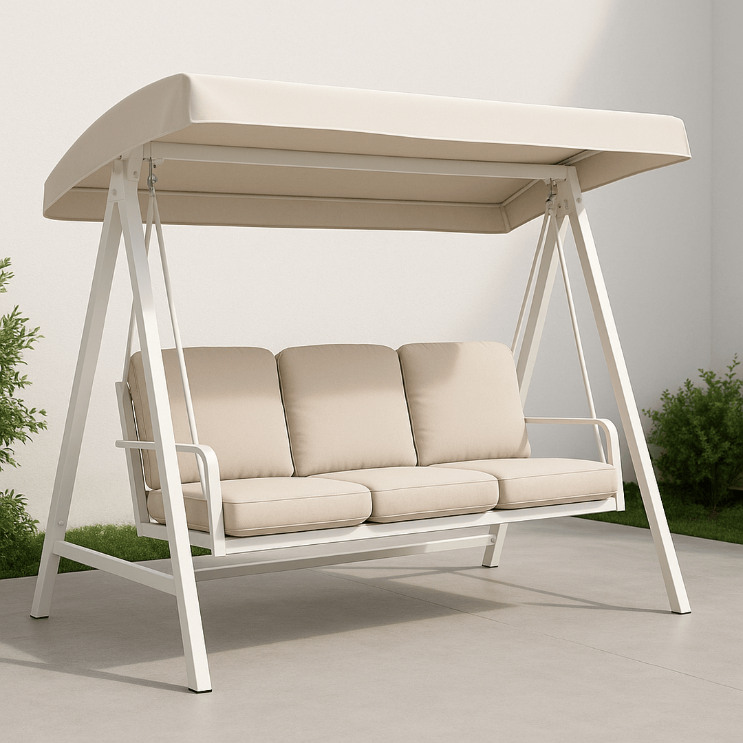 Balancelle de jardin en métal et polyester beige 3 places 200x120x170 cm
