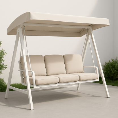 Balancelle de jardin en métal et polyester beige 3 places 200x120x170 cm