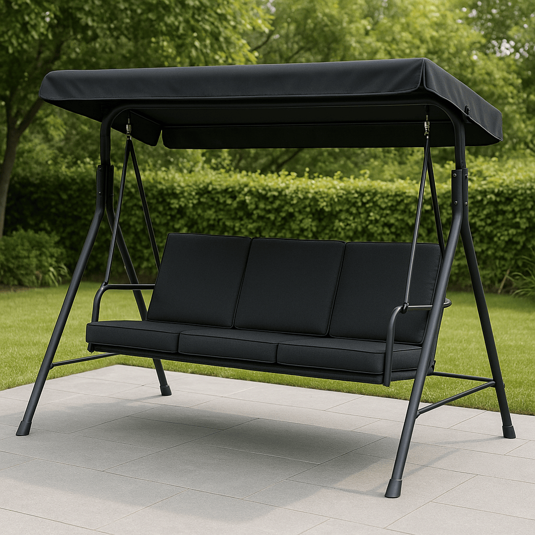 Balancelle de Jardin Métal Noir 3 Places 200cm