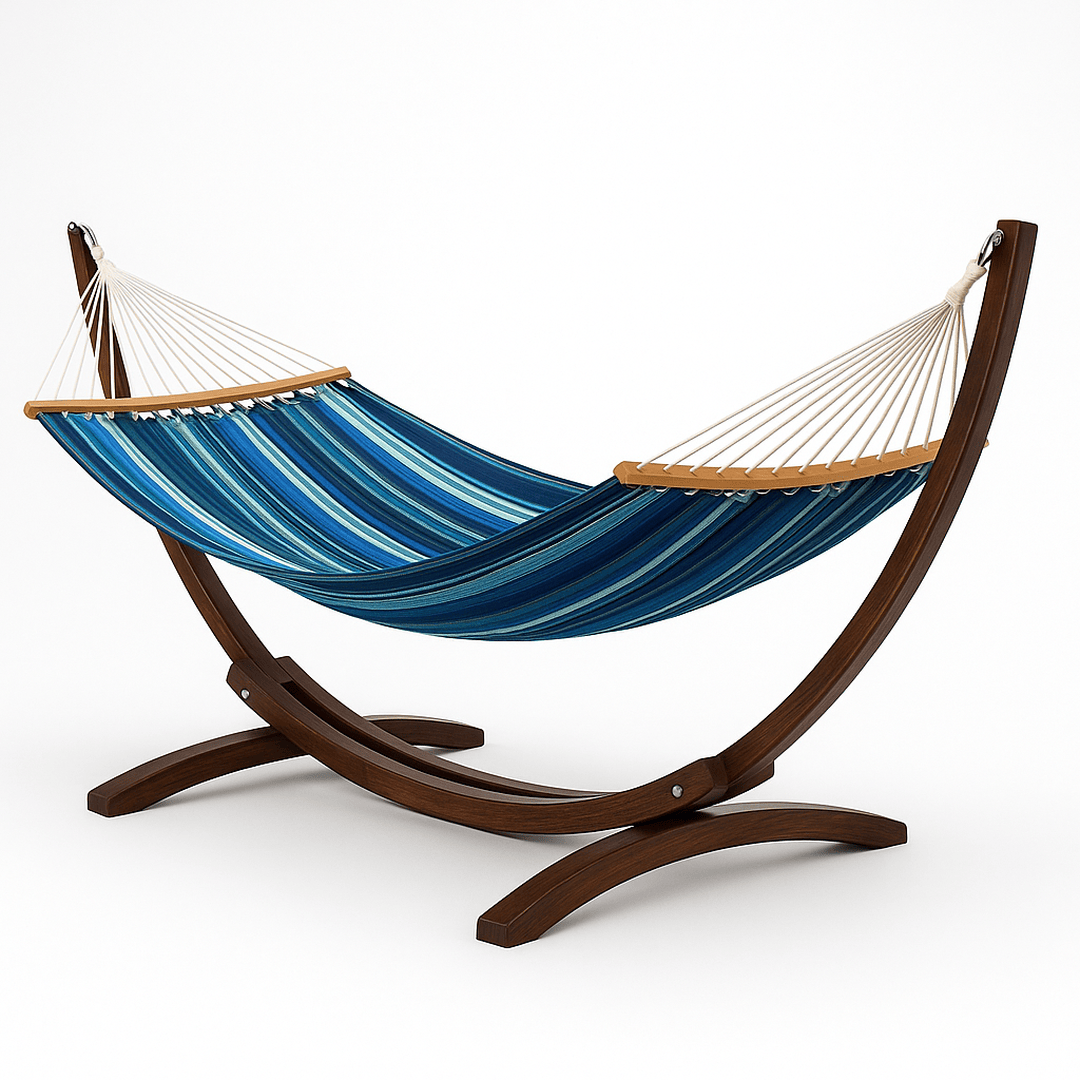 Hamac sur Pied Bois Rayé Bleu Polyester 200x100cm