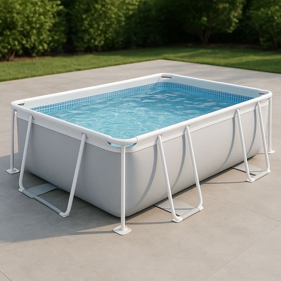 Piscine Rectangulaire Gris 300x200x75cm Cadre Acier Tissu PVC