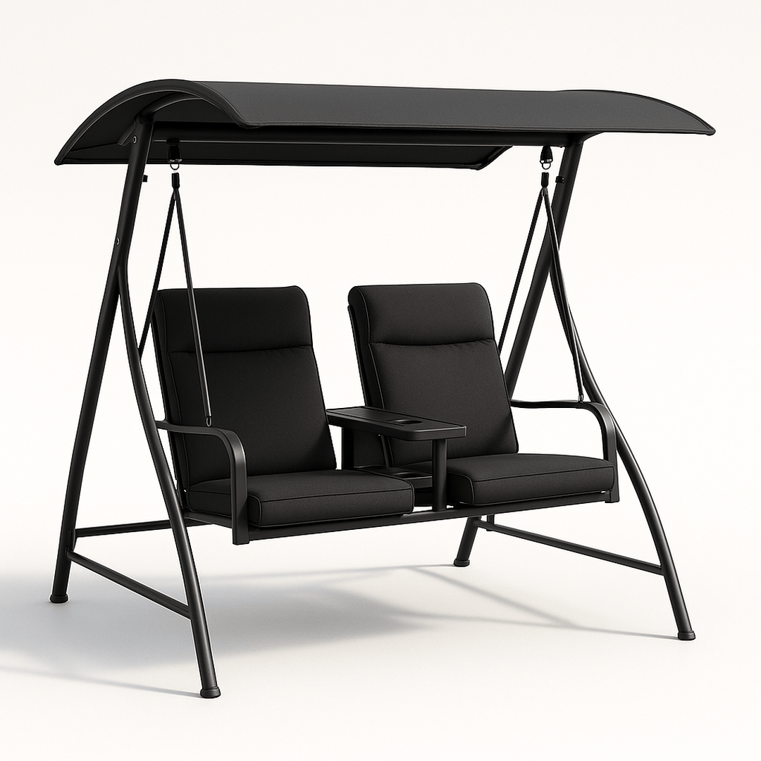 Balancelle double avec toit inclinable acier noir 160x125x170 cm