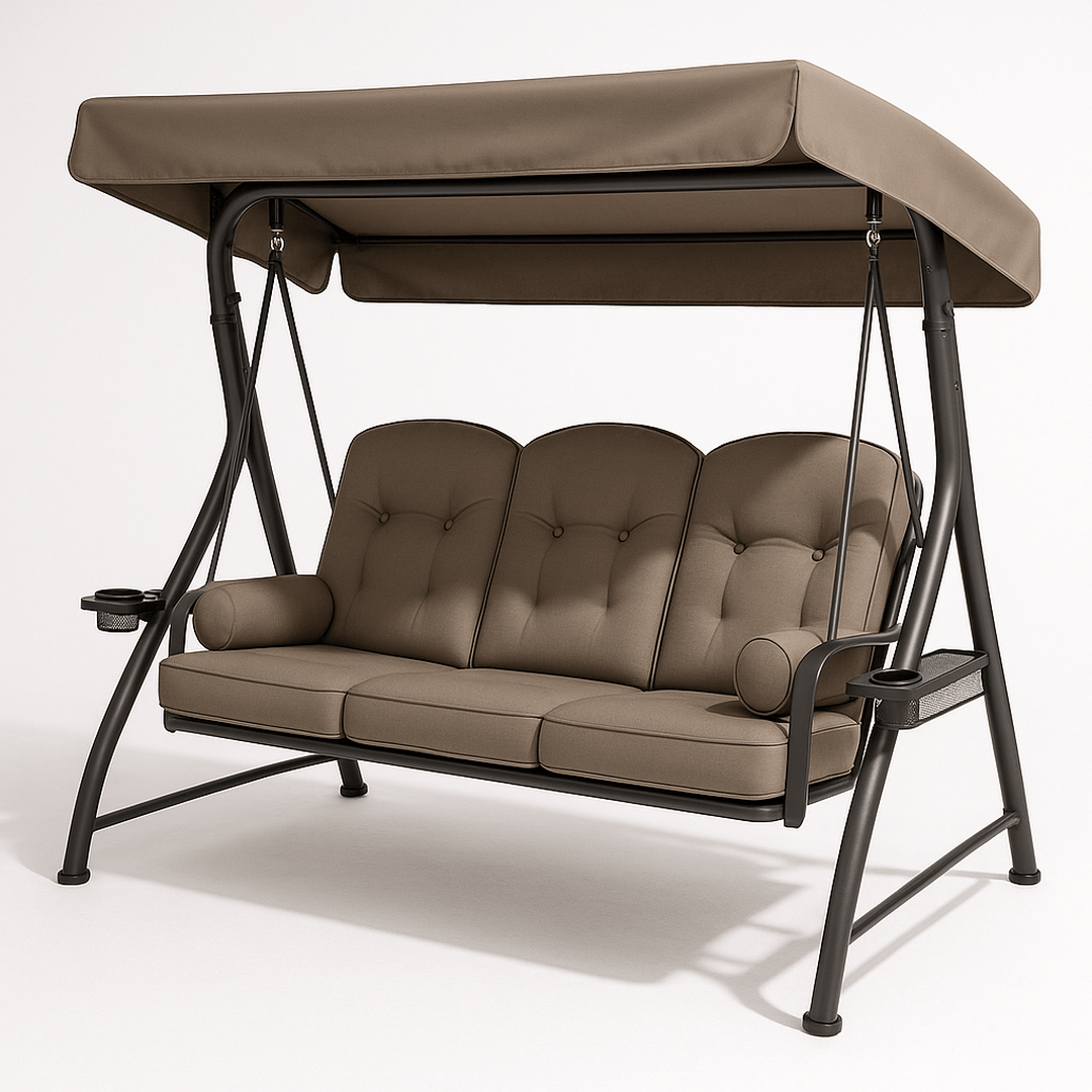 Rocking chair de jardin trois places, structure en acier