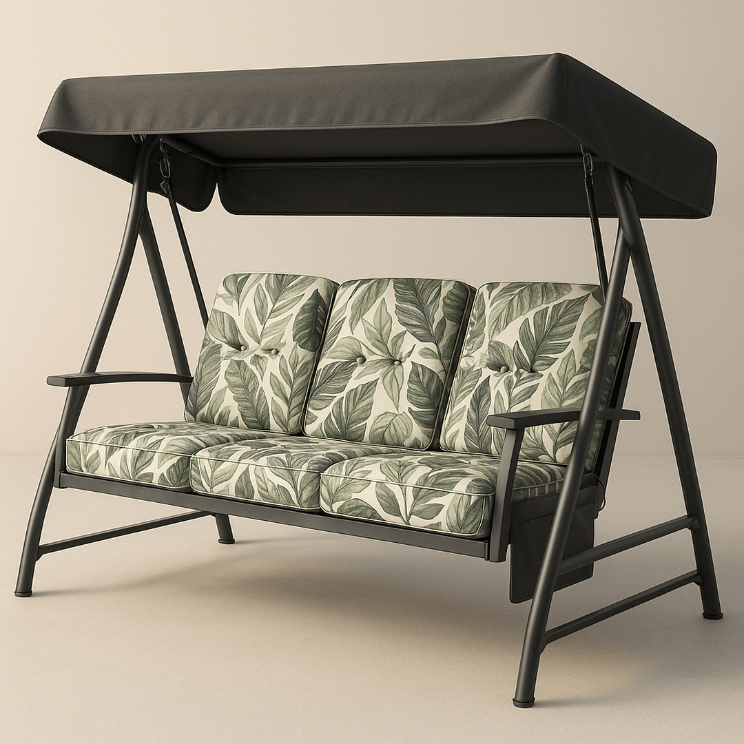 Balancelle de Jardin Trois Places Acier Polyester Feuilles 200x120x164cm