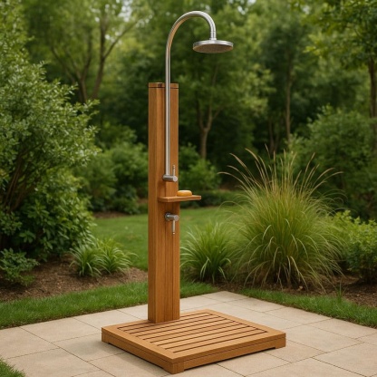 Douche d'extérieur bois composite/acier inoxydable structure marron