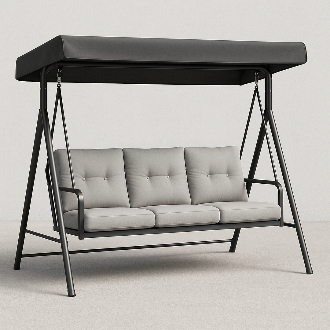 Balancelle Métal Polyester Banc de Jardin 3 Places 200x120x170 cm Gris/Noir