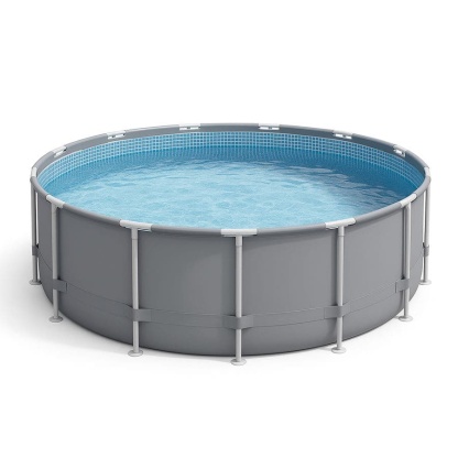 Piscine Ronde Grise 3.66m Structure Acier et Liner PVC