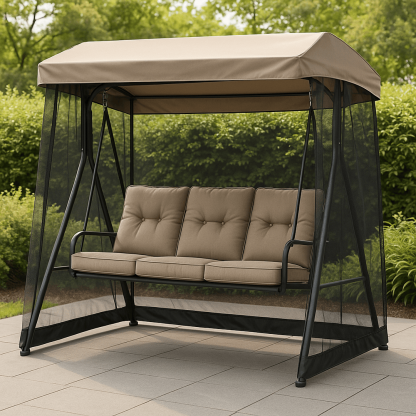 Balancelle de jardin acier polyester 3 places 200x120x170 cm Toit beige