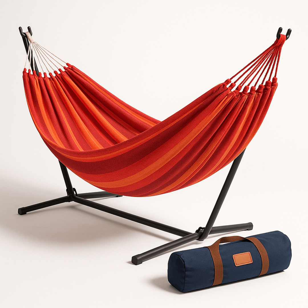 Hamac Portable Coton Métal 200x100cm Rouge/Orange
