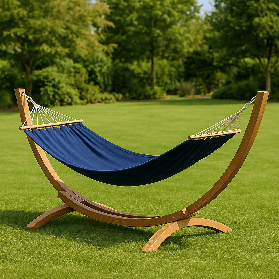 Hamac Coton Cadre Bois Courbé Bleu 200x100cm