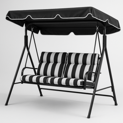 Balançoire en acier avec coussins en polyester rayé 170cm Noir/Gris