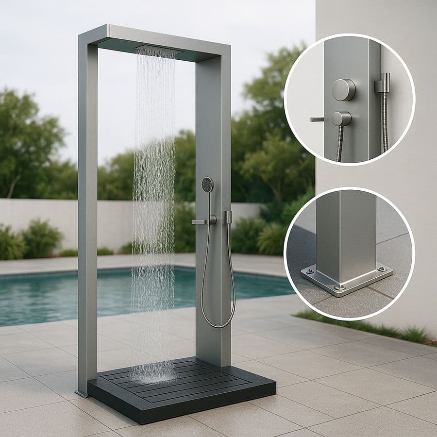 Douche Extérieure Aluminium Acier Inoxydable Argenté 220 cm