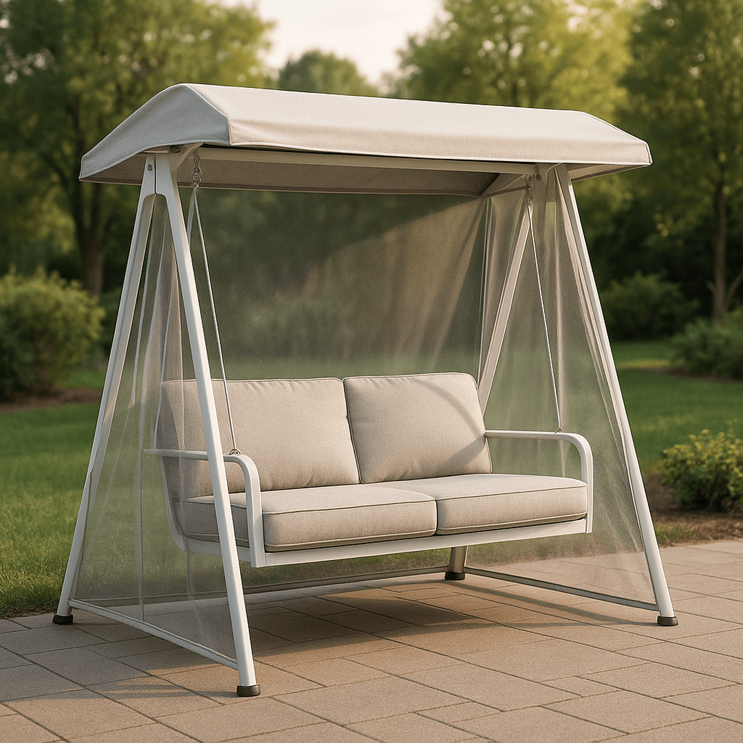 Balancelle de Jardin en Aluminium Beige avec Toit Polyester et Filet 200x130x170 cm