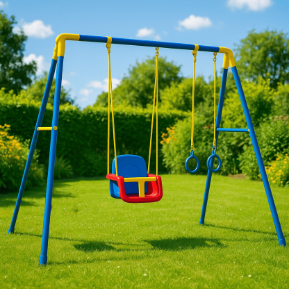 Balançoire extérieure 240cm Acier et Plastique Bleu/Rouge/Jaune 1 siège et 2 anneaux