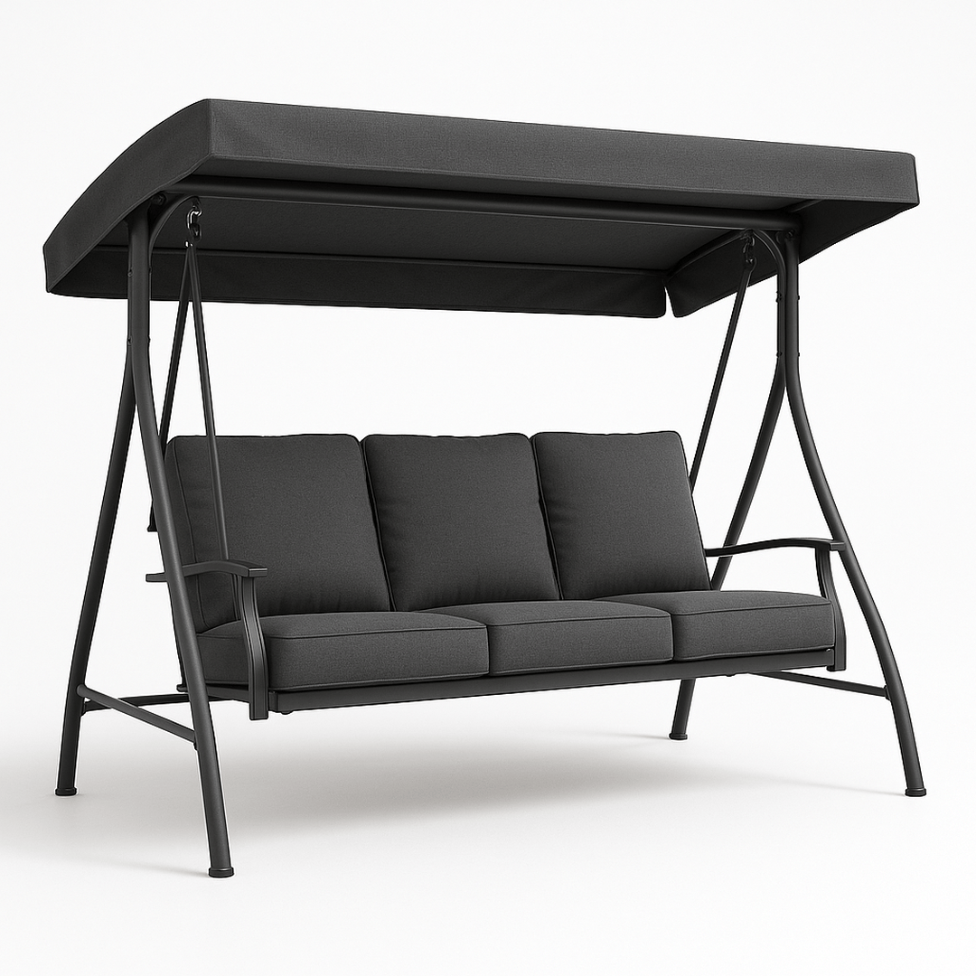 Balancelle de Jardin Métal Gris Anthracite Coussins en Polyester 3 Places