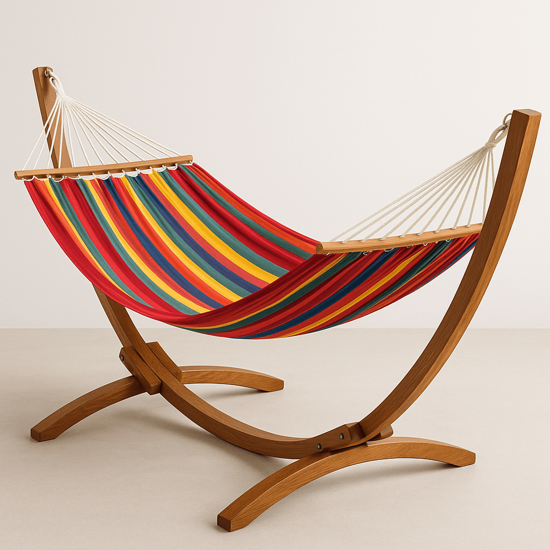 Hamac en Tissu Rayé 220x150 cm Coton Bois