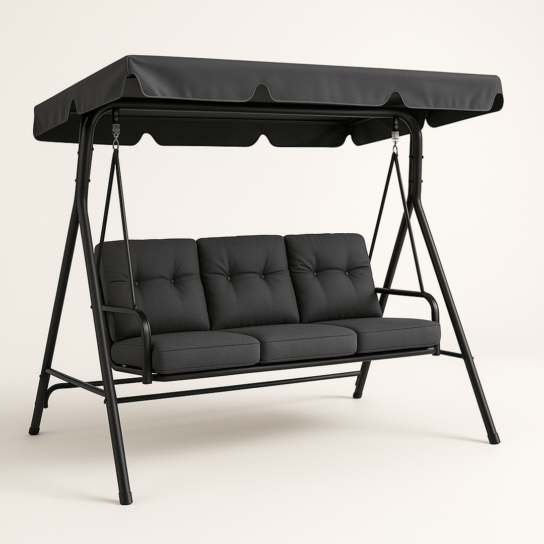 Balancelle en Acier avec Canopy Coussins Polyester Anthracite 3 Places