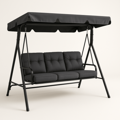 Balancelle en Acier avec Canopy Coussins Polyester Anthracite 3 Places
