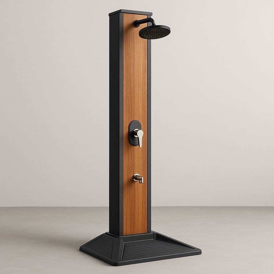 Douche extérieure rectangulaire en aluminium/bois 210cm