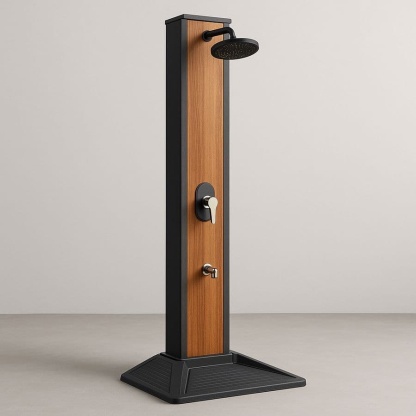 Douche extérieure rectangulaire en aluminium/bois 210cm