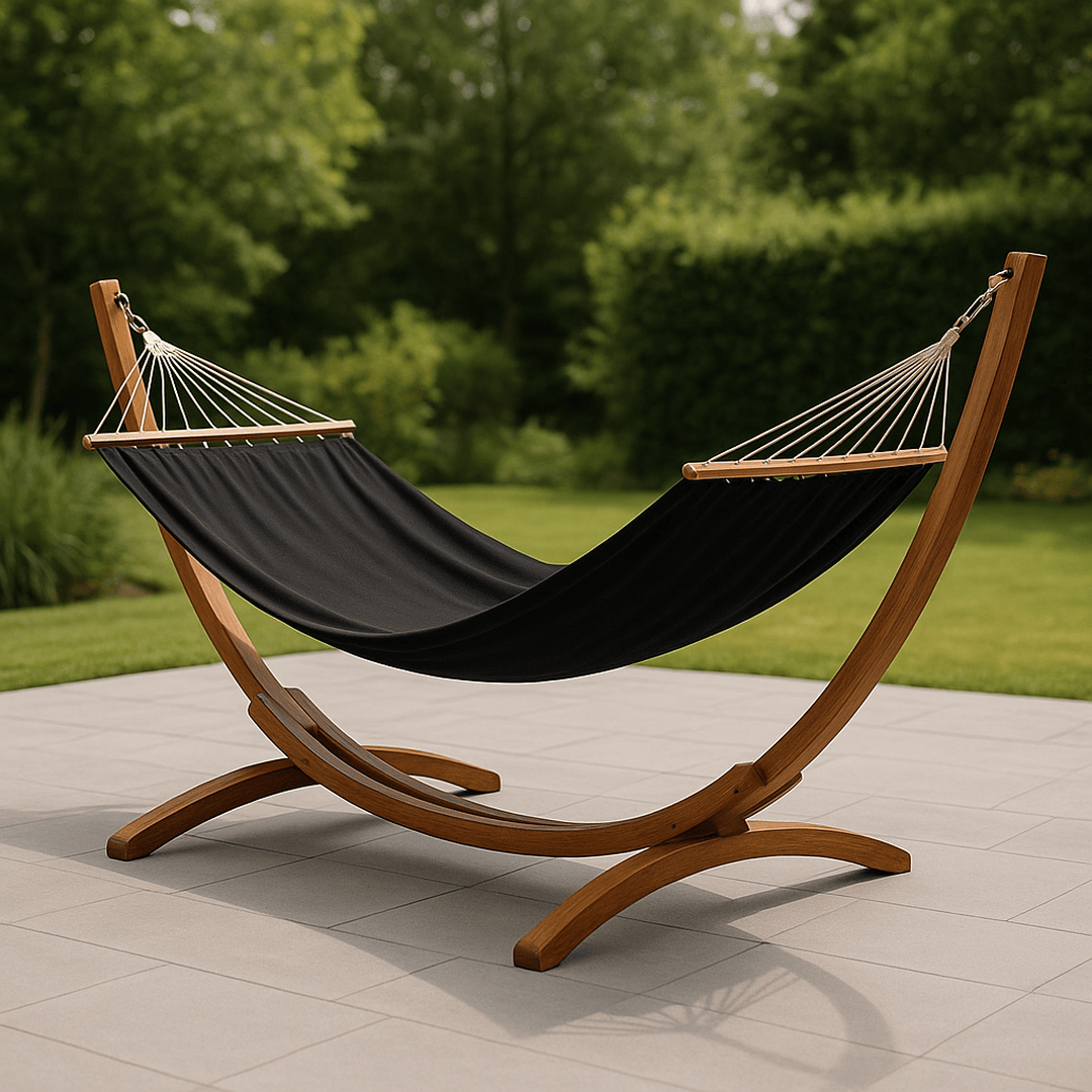 Hamac Support Bois Noir 350x120 cm Polyester Coton Courbé