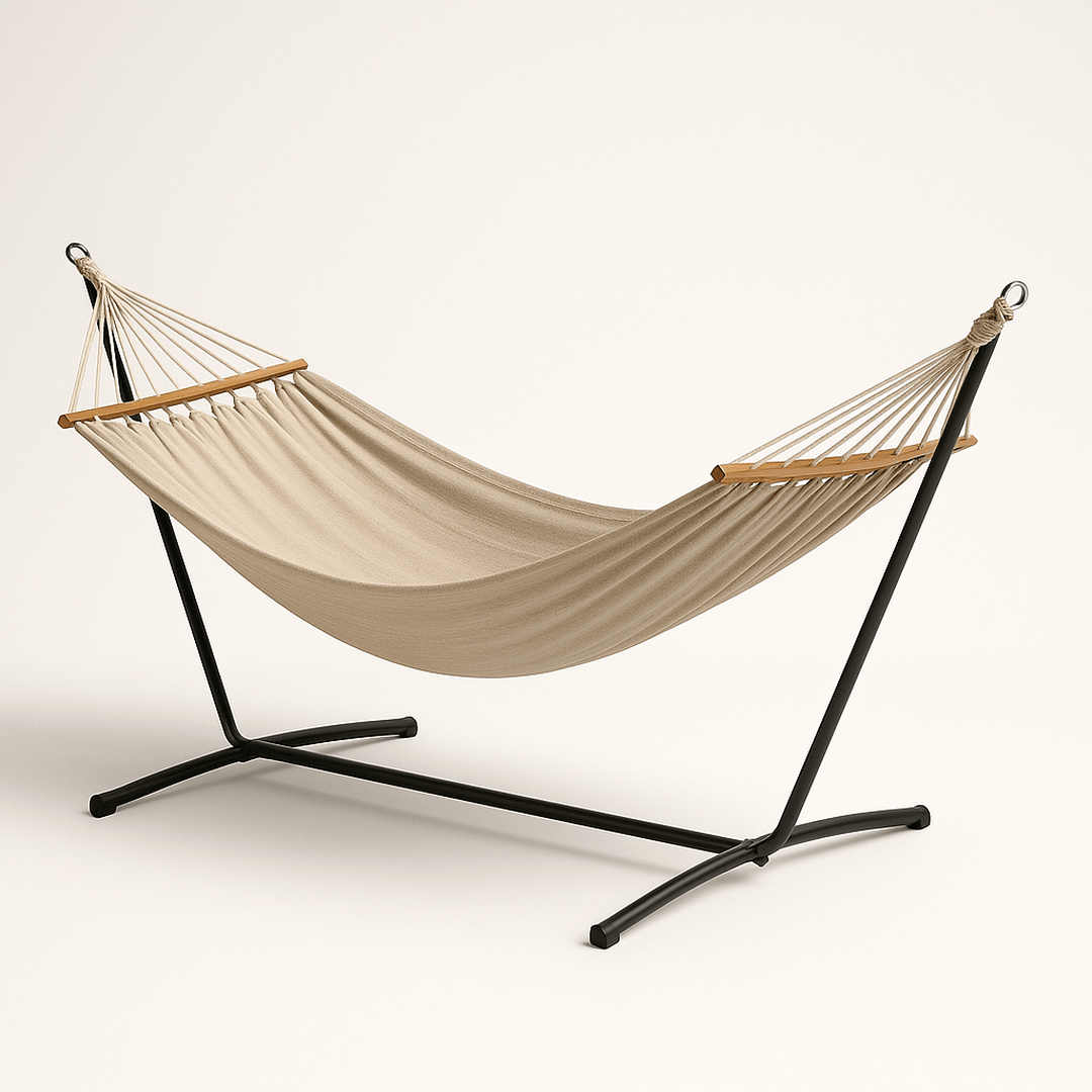 Hamac avec Support en Coton et Métal 200x150cm Beige