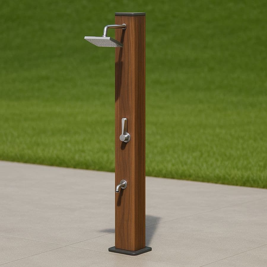 Douche d'extérieur rectangulaire Bois composite/Métal Marron/Argent