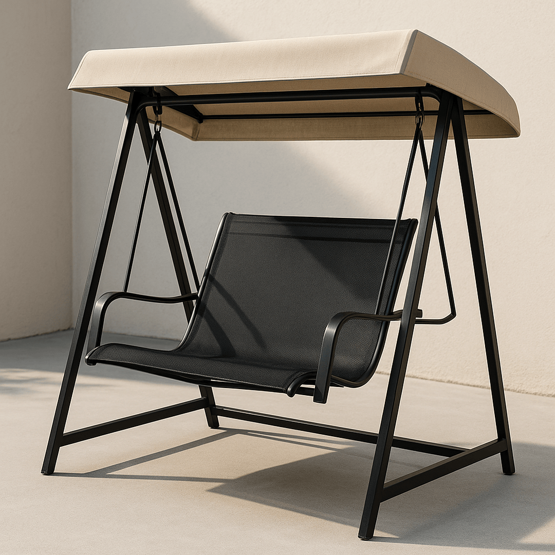 Balancelle de jardin en acier avec auvent beige en tissu textilène