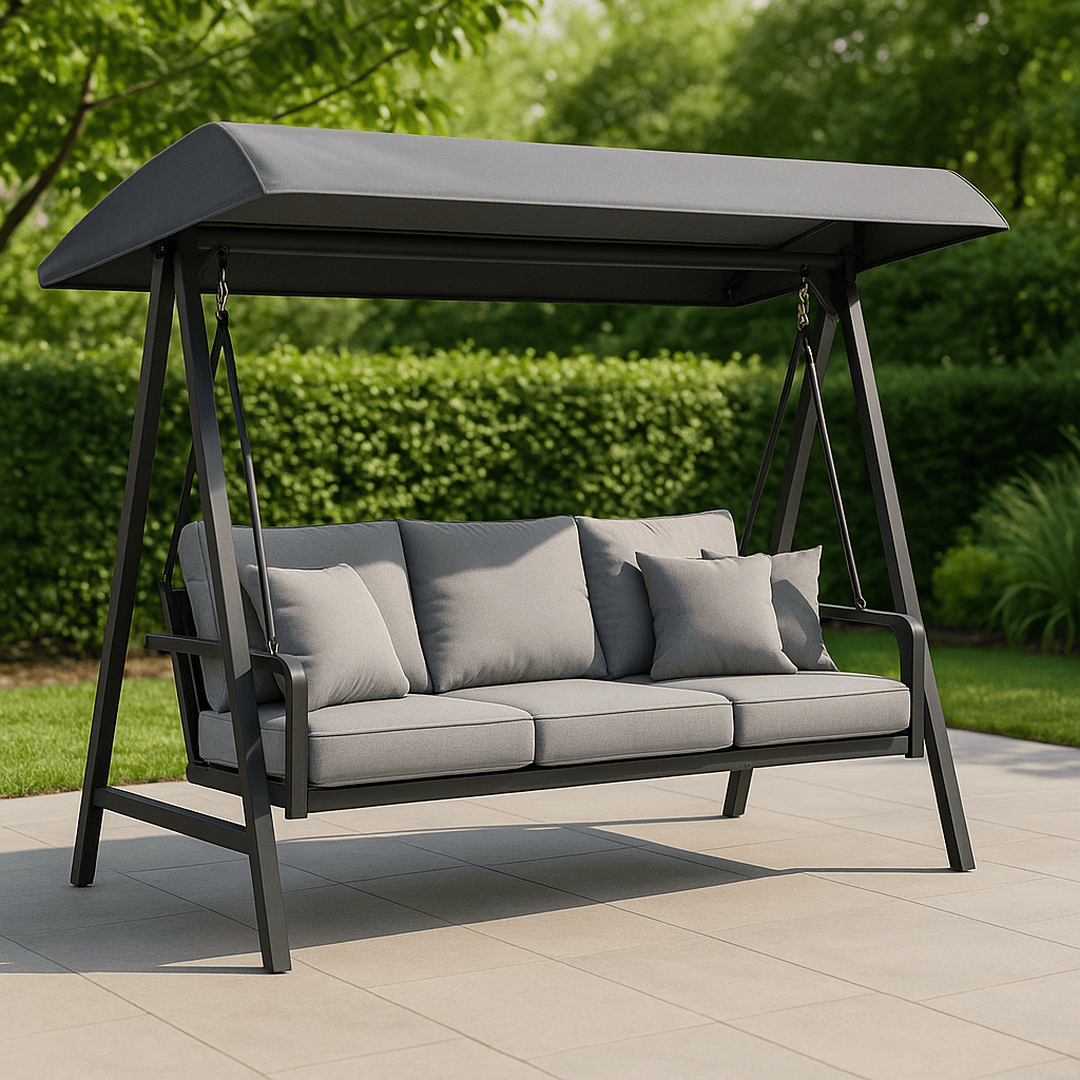 Balancelle avec Auvent Métal Noir et Tissu Gris 200x120x170 cm