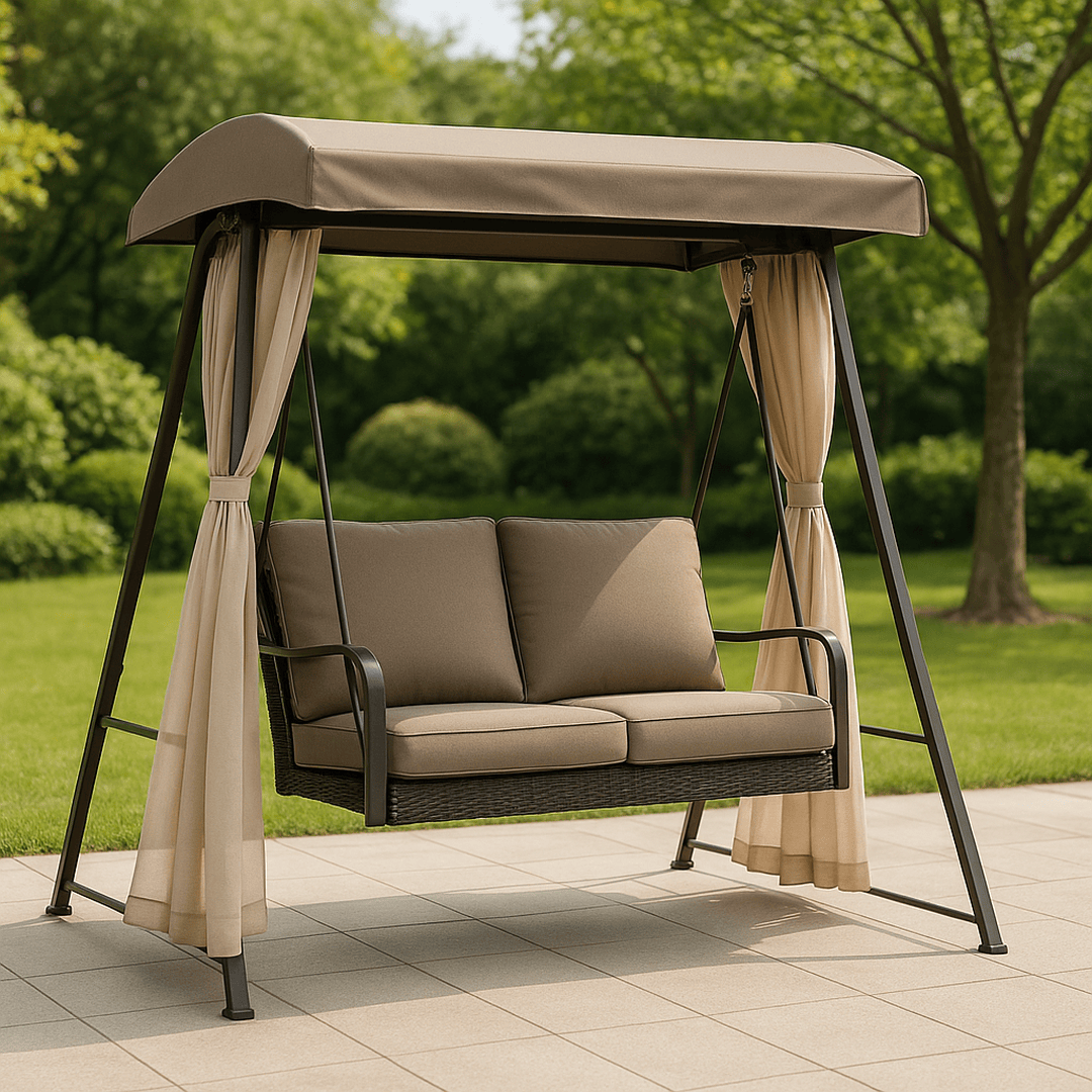 Balançoire de Jardin 2 Places Acier Tissu Polyester 170x110x153 cm Beige