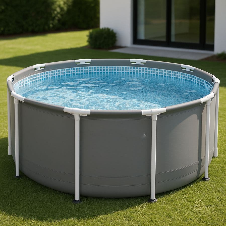Piscine Ronde Tubulaire Acier 2.5M Gris PVC 3 Couches