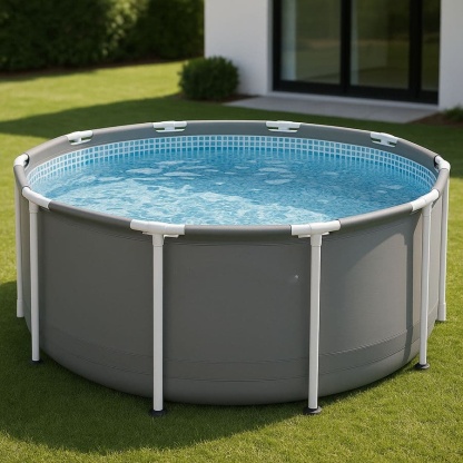 Piscine Ronde Tubulaire Acier 2.5M Gris PVC 3 Couches