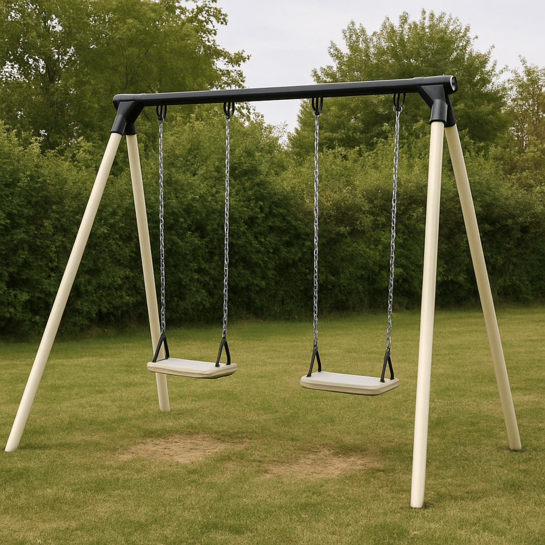 Balançoire Métal Double 3m Cadre A Acier/Chaînes Acier Galvanisé Noir/Blanc