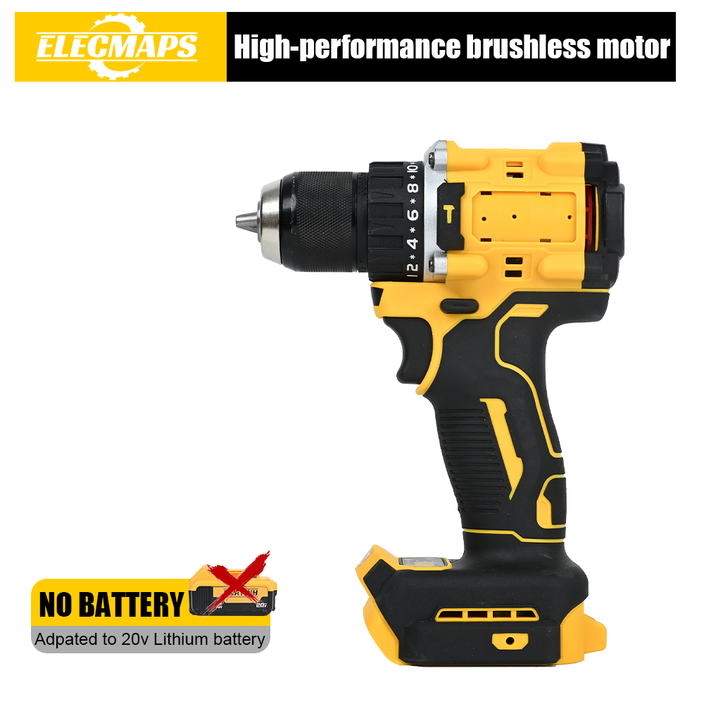 Compatible with DEWALT 20V MAX batteries, this compact 1/2-inch cordless brushless hammer drill with 2 speed settings is suitable for home, jobsite, and construction use.