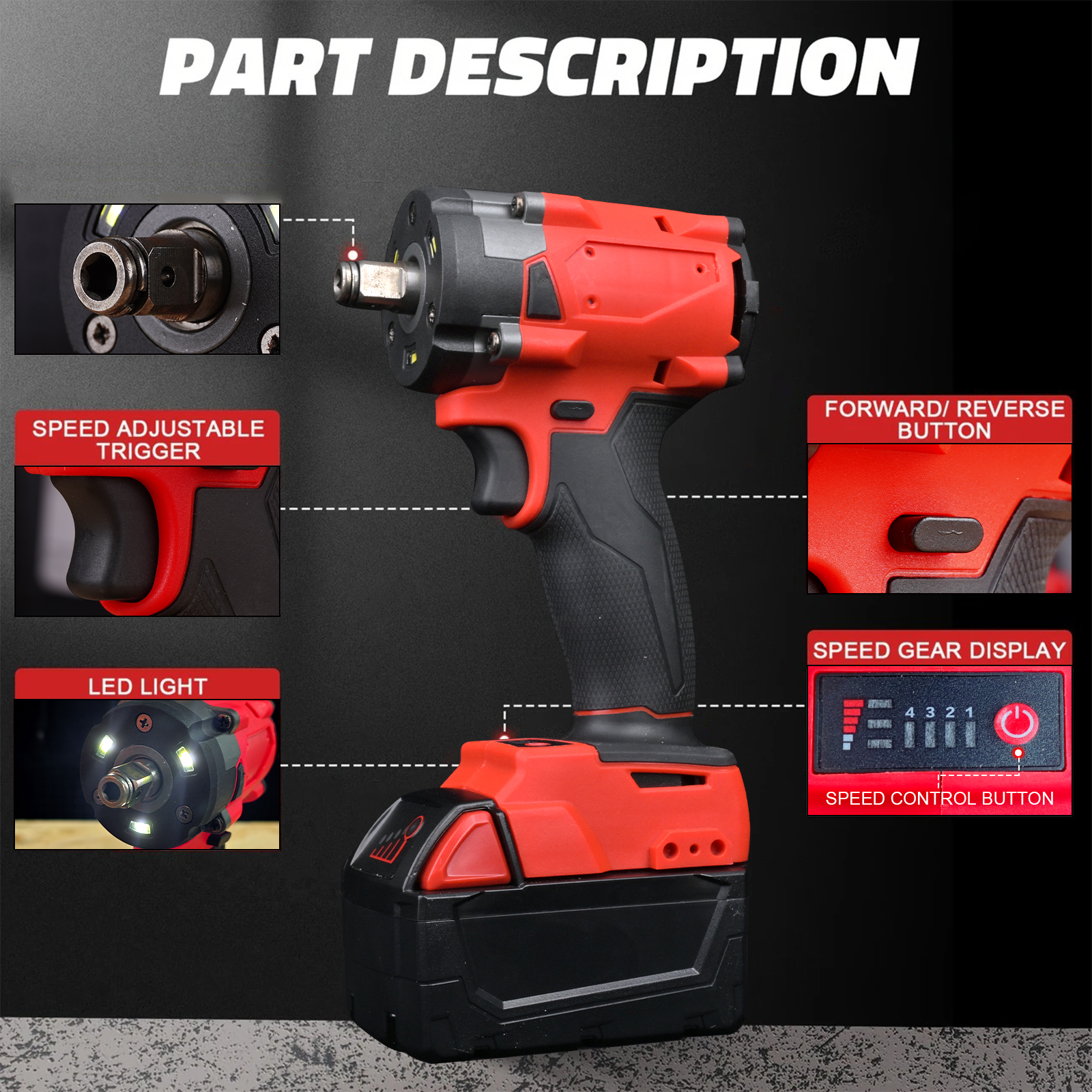 Cordless Brushless Electric Wrench for Milwaukee M18 Lithium Battery, 4500RPM High Torque Impact Driver (tool only, no batteries included)