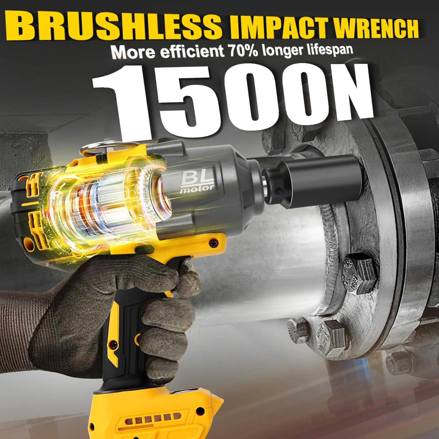 Cordless Impact Wrench, 1000FT-LBS (1500N.m) Brushless Electric Impact Gun Includes LED Work Light, 1/2 Inch Cordless Impact Wrench for Dewalt Battery, Suitable for Automotive and Home Use