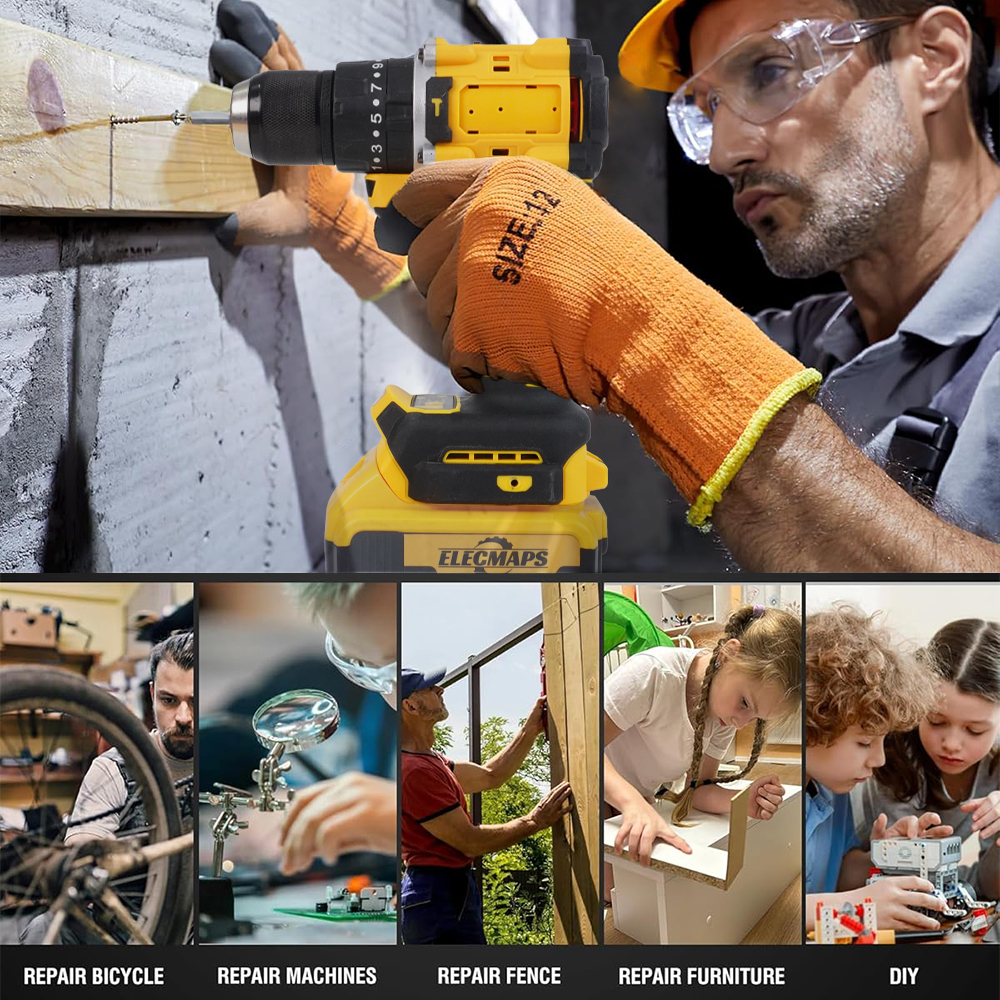 Compatible with DEWALT 20V MAX batteries, this compact 1/2-inch cordless brushless hammer drill with 2 speed settings is suitable for home, jobsite, and construction use.