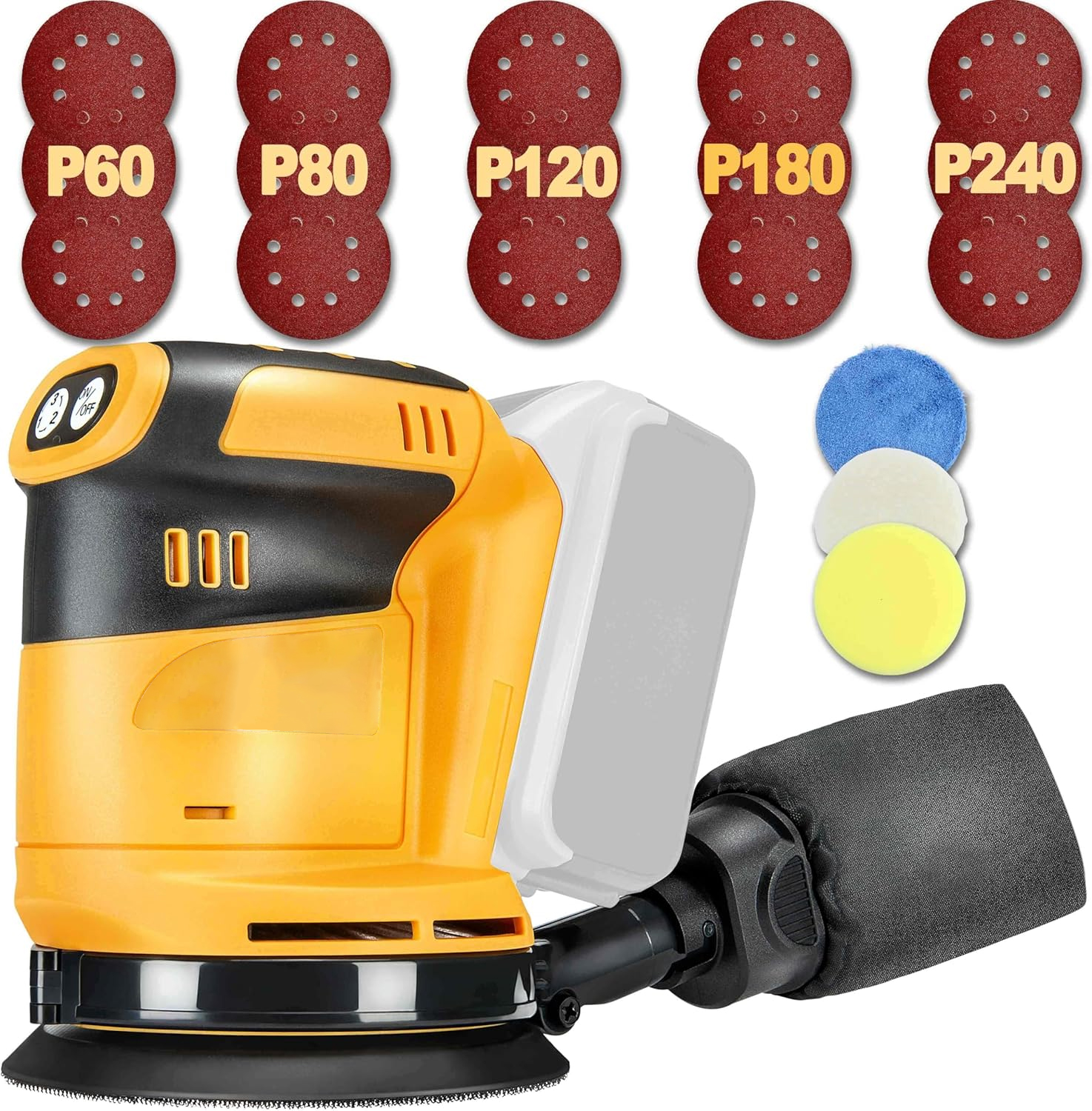 Random Orbital Sander for DEWALT 20v Battery, 5-inch Variable Speed ​​Orbital Handheld Sander with Dust Extractor for Sanding and Polishing